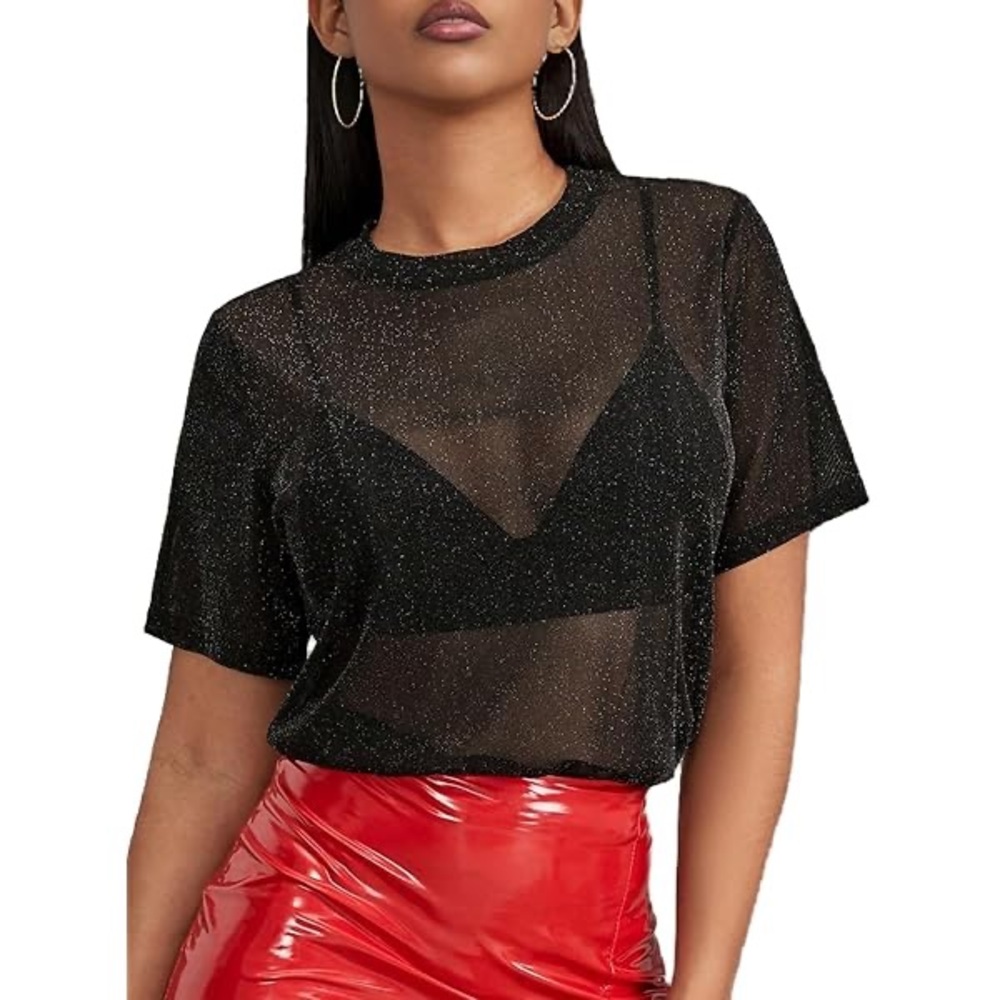 SHEIN Black Sparkle Sheer Tee